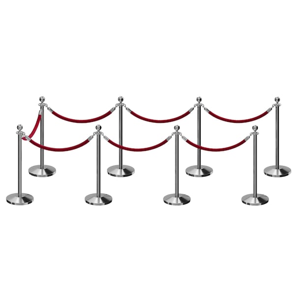 Montour Line Stanchion Post and Rope Kit Pol.Steel, 8 Ball Top7 Maroon Rope C-Kit-8-PS-BA-7-PVR-MN-PS - main